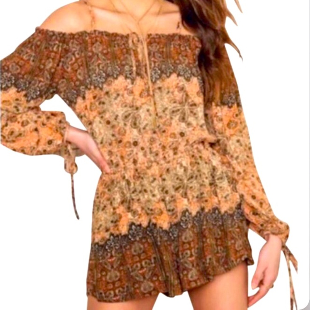 Free People So Divine Off the Shoulder Romper APRICOT COMBO OB480647 Sz S NEW.